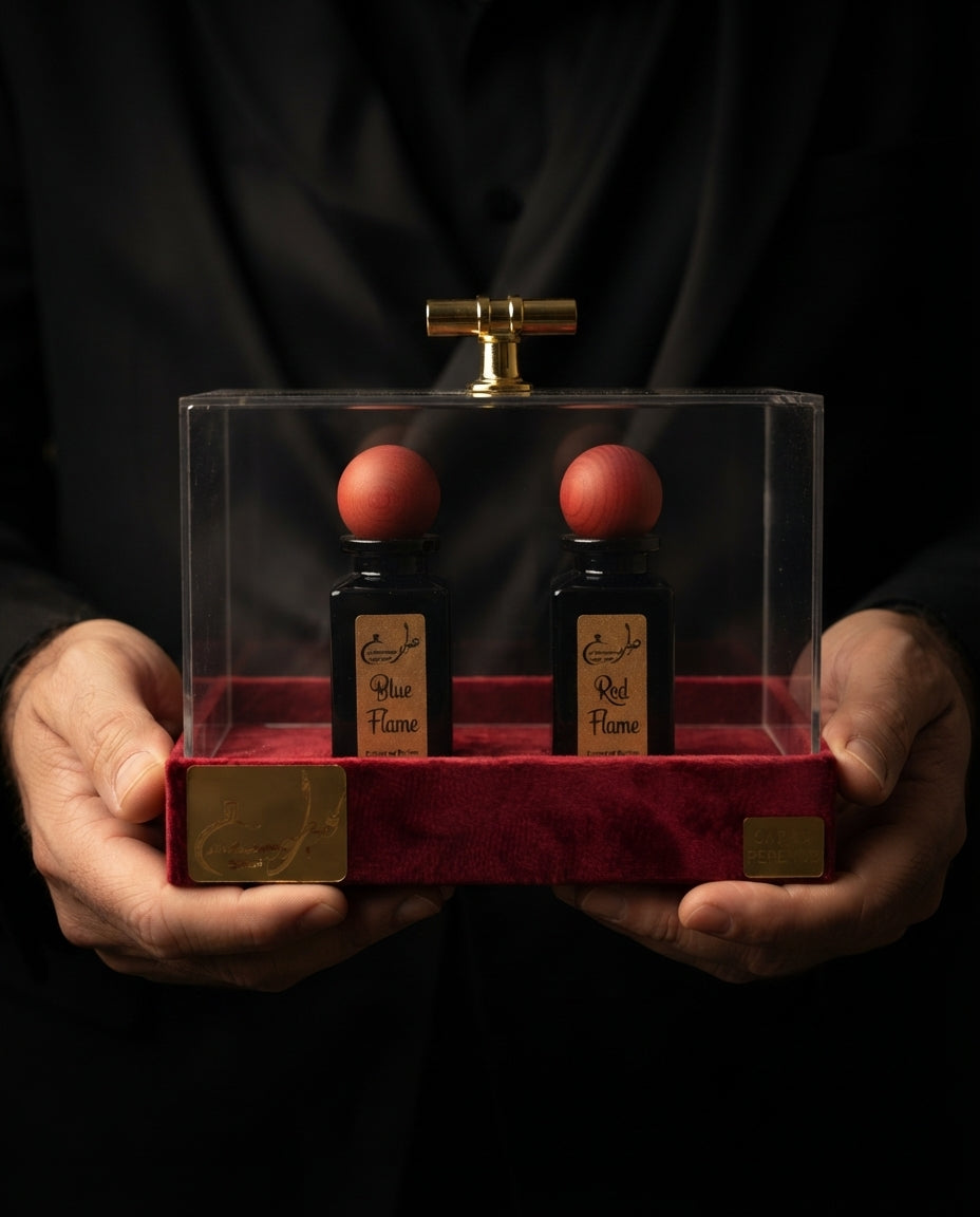 Premium Perfume Gift Box – Red Flame & Blue Flame | Shahzad Perfumery